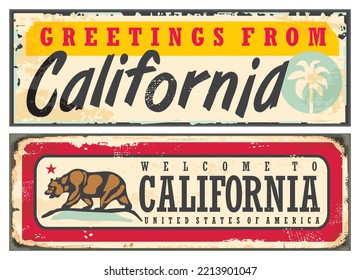 Diseño de signos de estilo retro de California con emblema de oso y tipografía creativa. Diseño vintage de tarjetas de felicitación de California USA.