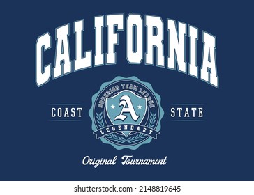 California Retro-Logos-Impressum. Slogan Typografie Design der Universität. Vektorgrafik für Tee-, T-Shirt- oder andere Verwendungszwecke. 