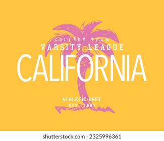 California retro vintage typography. Summer concept palm tree. Vector illustration design for fashion graphics, t shirts, prints, posters, gifts, stickers.