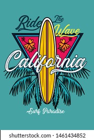 california recorre el paraíso del surf ondulado,diseño t-pantalones ilustración vectorial de la moda