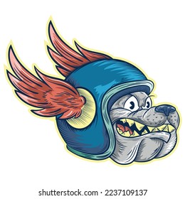 California Rider Racing Portrait of a dog in retro motorcyclist helmet. Vector illustration.