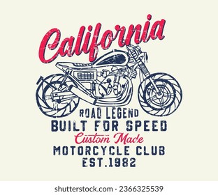 California Road Legend Motorcycle  Editable for graphic tee t shirt or sweatshirt - Vector	 