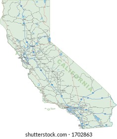 California Road Map With Interstates, US Highways And State Roads.