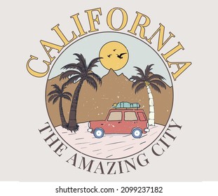 California road trip beside of beach graphic print design for t shirt print, poster, sticker, background and other uses. 