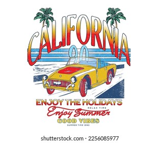 California road trip graphic print design. Enjoy the holidays. Enjoy summer time. Summer good vibes.