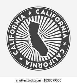 California round logo. Vintage travel badge with the circular name and map of US state, vector illustration. Can be used as insignia, logotype, label, sticker or badge of California.