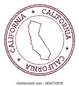 California Round Rubber Stamp With Us State Map. Vintage Red Passport Stamp With Circular Text And Stars, Vector Illustration.