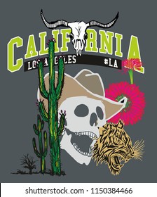 California Route Cowboy skull graphic design vector art