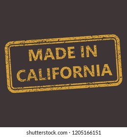California rubber stamp with grunge old distressed aged texture. Orange seal of  production location