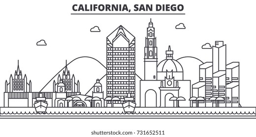 California San Diego Architektur Linie Skyline-Illustration. Lineares Vektorbild mit berühmten Wahrzeichen, Sehenswürdigkeiten, Designsymbols. Landschaft mit bearbeitbaren Strichen