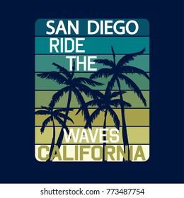 California San Diego slogan t-shirt. Palm vector and typography.