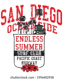 California San Diego Surf Beach graphic design vector art
