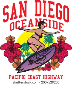 California San Diego surfer yoga girls graphic design vector art