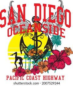 California San Diego surfer yoga girls graphic design vector art