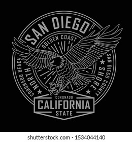 California San Diego typography, tee shirt graphics, vectors, eagles hand drawing 