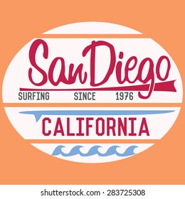 California San Diego typography, t-shirt Printing design, Summer vector Badge Applique Label.