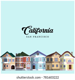 California San Francisco style buildings vector illustration for poster design