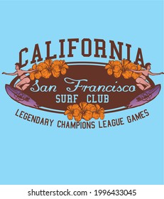 California San Francisco surf club graphic design vector art