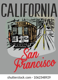 California San francisco tram graphic design vector art