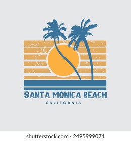 Tipografía de la ilustración de la playa de Santa Mónica de California para la Mercancía de la camiseta, del cartel, del logotipo, de la etiqueta engomada, o de la ropa