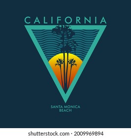 California Santa Monica Beach  stylish t-shirt and apparel trendy design and with typography lettering, print, vector illustration design.