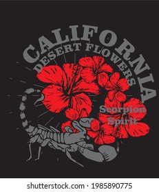 California Scorpion and flower graphic design vector art