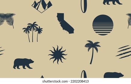 California seamless pattern. California background. Vintage California Symbols isolated on white background. Vector illustration