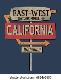 California sign.Retro.Fashion Slogan for T-shirt and apparels graphic vector Print.