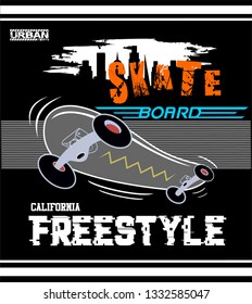 CALIFORNIA SKATE BOARD,stock vector illustration,T-shirt design graphic typography,shirt print