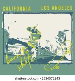 California skate Los Angeles, skate vibes Vector original impresión de arte, eslogan con ilustración de skate, Hawaii, Aloha skate typograph.