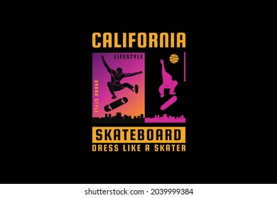 California skateboard, design silhouette retro style