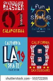 california skateboard set,t-shirt print poster vector illustration