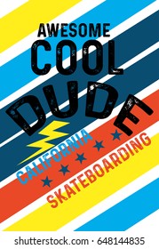 california skateboarding, cool dude, t-shirt print poster vector illustration