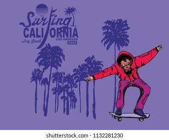 California skateboarding graphic design vector art