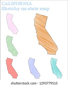 California sketchy US state map. Exceptional hand-drawn US state map. Imaginative childish style California vector illustration.