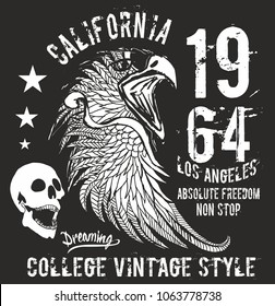 California skull and eagle graphic design vector art