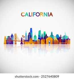 Silueta del horizonte de California en estilo geométrico colorido. Símbolo para su diseño. Ilustración vectorial.