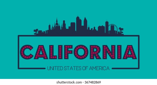 California skyline silhouette poster vector design illustration