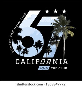 California slogan with number and palm trees illustration