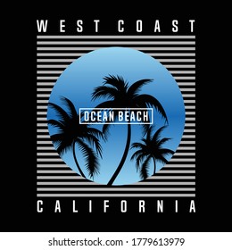 california slogan with ocean beach illustration for t shirt design and other uses in vector graphic