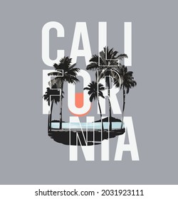 California slogan on palm beach sunset vector illustration