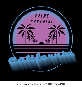California slogan print vector design with aplm tress for tee and poster