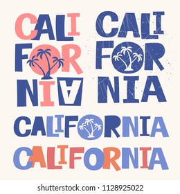 California slogan set. Vector illustration for print. Typography, t-shirt graphics, print, poster, banner and other uses