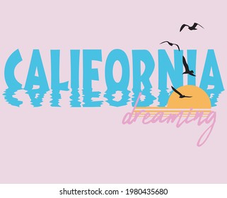 California slogan with vector sunset for t shirt print design or other uses.