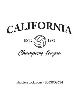 California Slogan with Volleyball illustration.For t-shirt or other uses, in vector