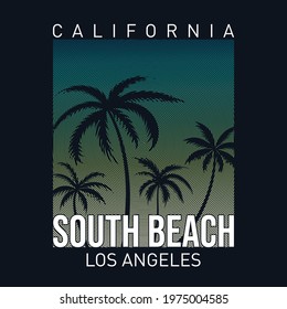 California south beach typography, t-shirt graphics. Vector illustrations