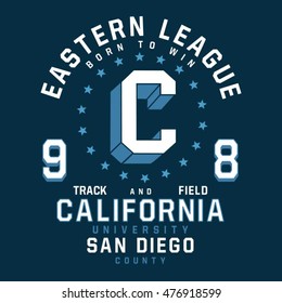 California sport athletic typography, t-shirt graphics, vectors