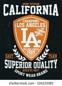 California sport division, college league typography, t-shirt graphics, vectors