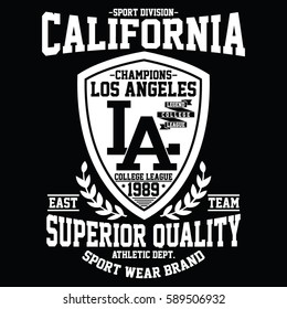 California sport division, college league, superior quality typography, t-shirt graphics, vectors