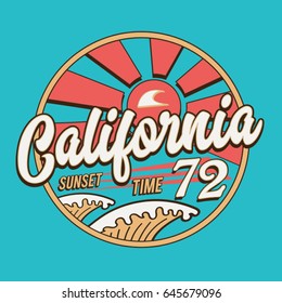 California sport Sunset time typography, tee shirt graphics, vectors